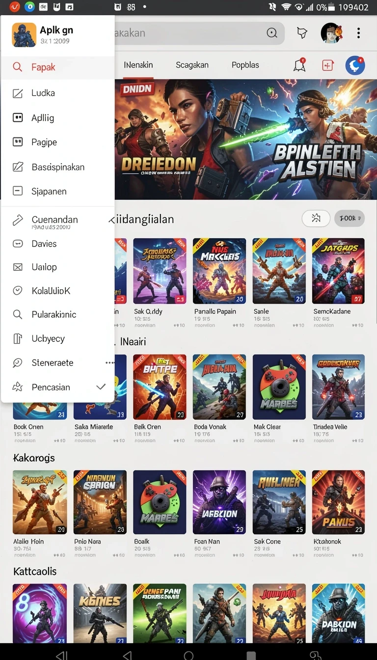 Halaman detail dengan informasi versi, ukuran, dan rating.
